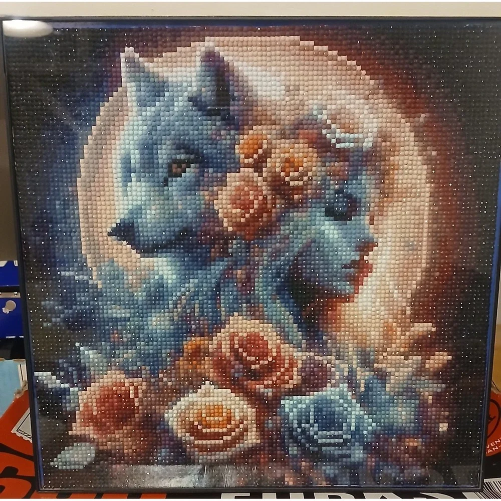 Homemade Diamond Art In New 12x12 Frame, Wolf &‎ Girl